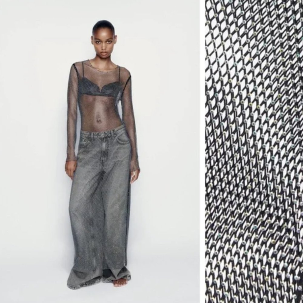 Zara Mesh Rhinestone Maxi Dress (Size L)